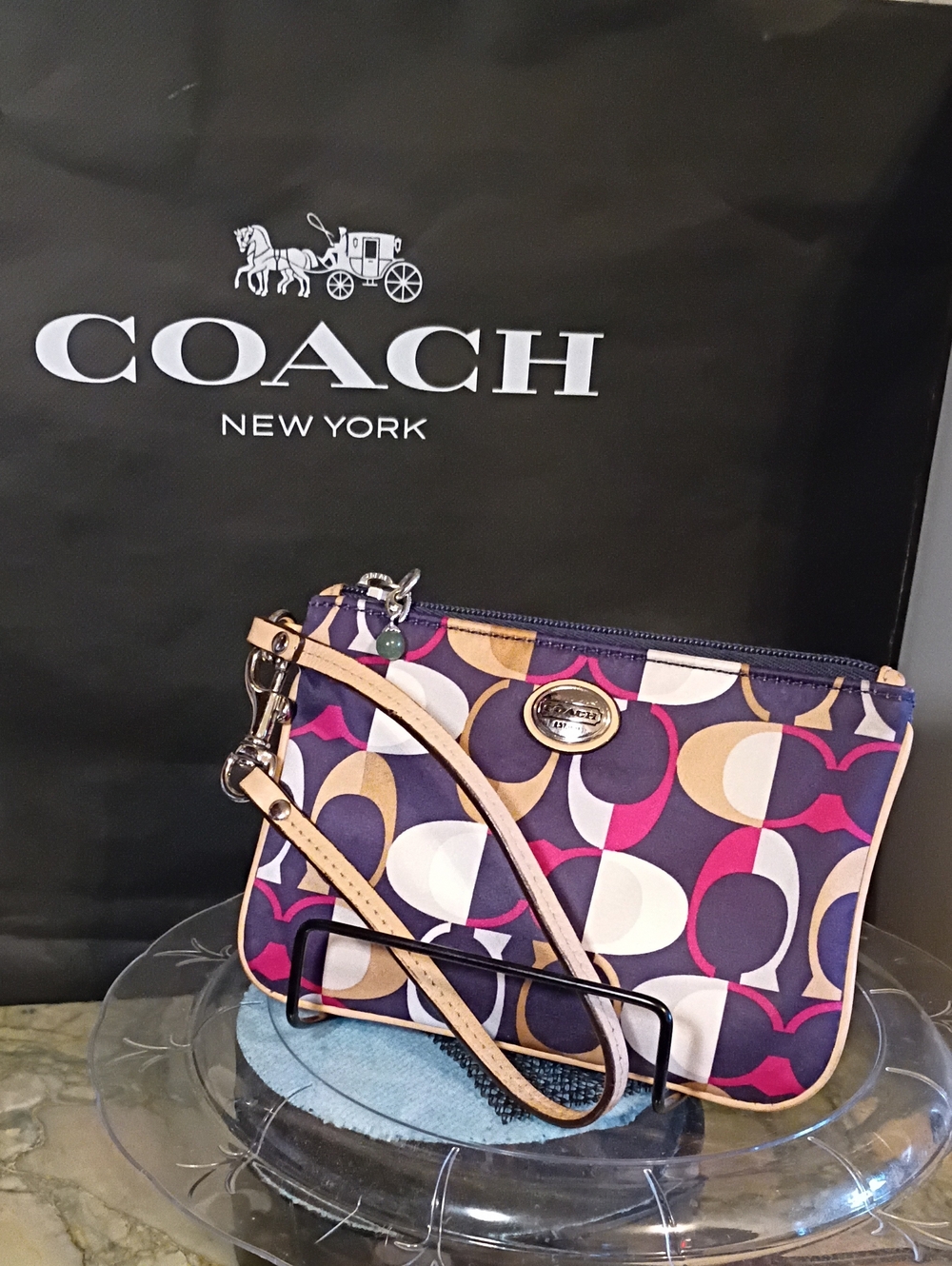 Coach Multicolor Signature C Logo Wristlet - Purple, Pink, Cream, Tan